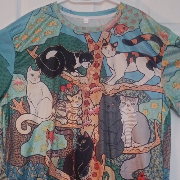 Cat Tree Print T-Shirt - Picture 1 of 4